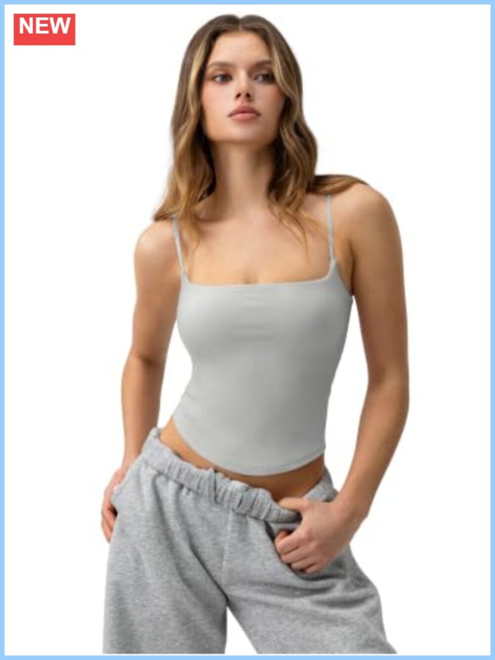Built in Bra Tank Top Adjustable Straps Square Neck Workout Gym Yoga